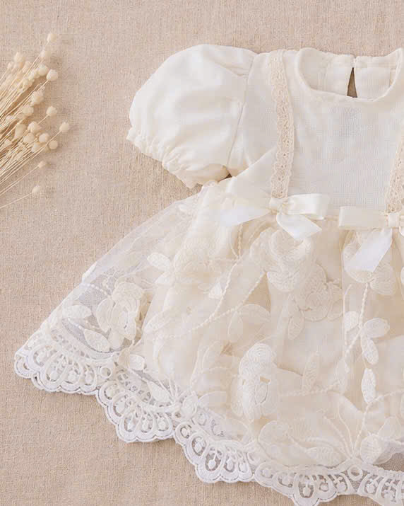 Ivory Blossom Romper Dress NB–12M | Lace Baby Dress | Christening, Birthday & Photoshoot Outfit
