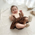 Classic Charm Romper Dress Set Newborn–3Months | Cotton Muslin Baby Outfit | Collar Top & Suspender Romper Dress