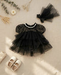 Midnight Rosette Lolita Romper Dress Newborn–12Months | Gothic Baby Party & Photoshoot Outfit | Special Occasion Wear