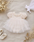Ivory Rosette Lolita Romper Dress Newborn–12Months | Baby Party, Christening & Photoshoot Outfit | Special Occasion Wear