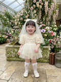 Ivory Rosette Lolita Romper Dress Newborn–12Months | Baby Party, Christening & Photoshoot Outfit | Special Occasion Wear