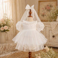 White Rosette Lolita Romper Dress Newborn–12Months | Baby Christening, Birthday & Photoshoot Outfit | Special Occasion Wear
