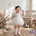 White Rosette Lolita Romper Dress Newborn–12Months | Baby Christening, Birthday & Photoshoot Outfit | Special Occasion Wear