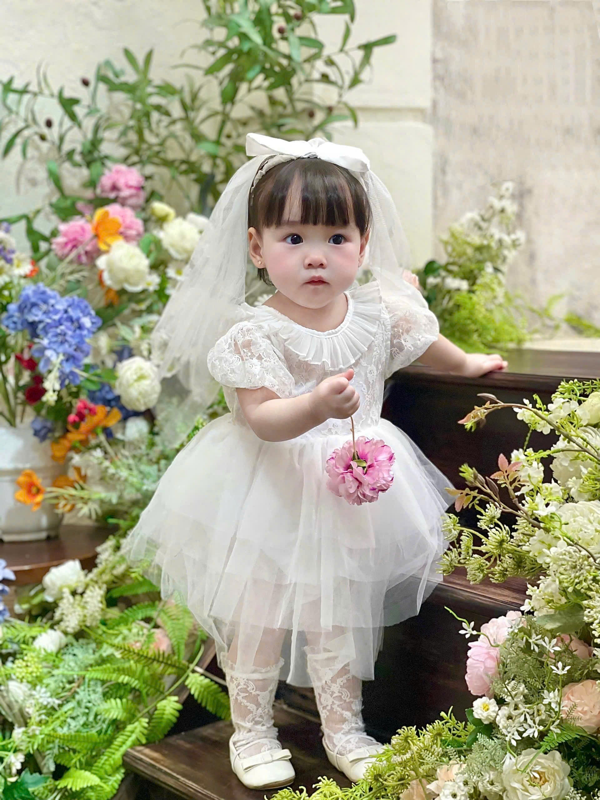 White Rosette Lolita Romper Dress Newborn–12Months | Baby Christening, Birthday & Photoshoot Outfit | Special Occasion Wear