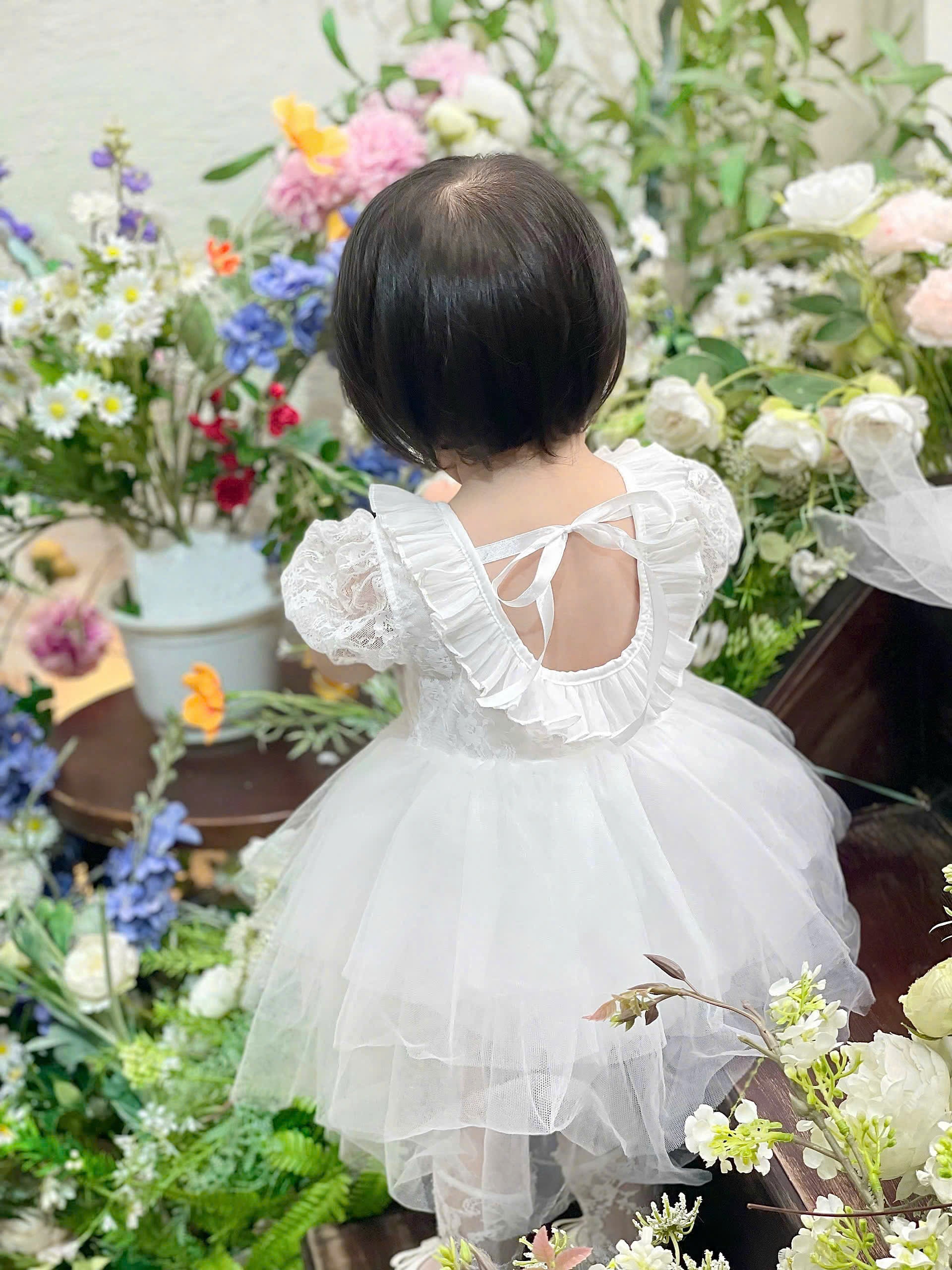 White Rosette Lolita Romper Dress Newborn–12Months | Baby Christening, Birthday & Photoshoot Outfit | Special Occasion Wear