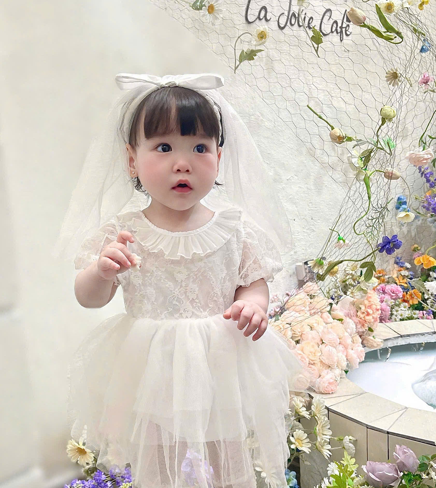 White Rosette Lolita Romper Dress Newborn–12Months | Baby Christening, Birthday & Photoshoot Outfit | Special Occasion Wear