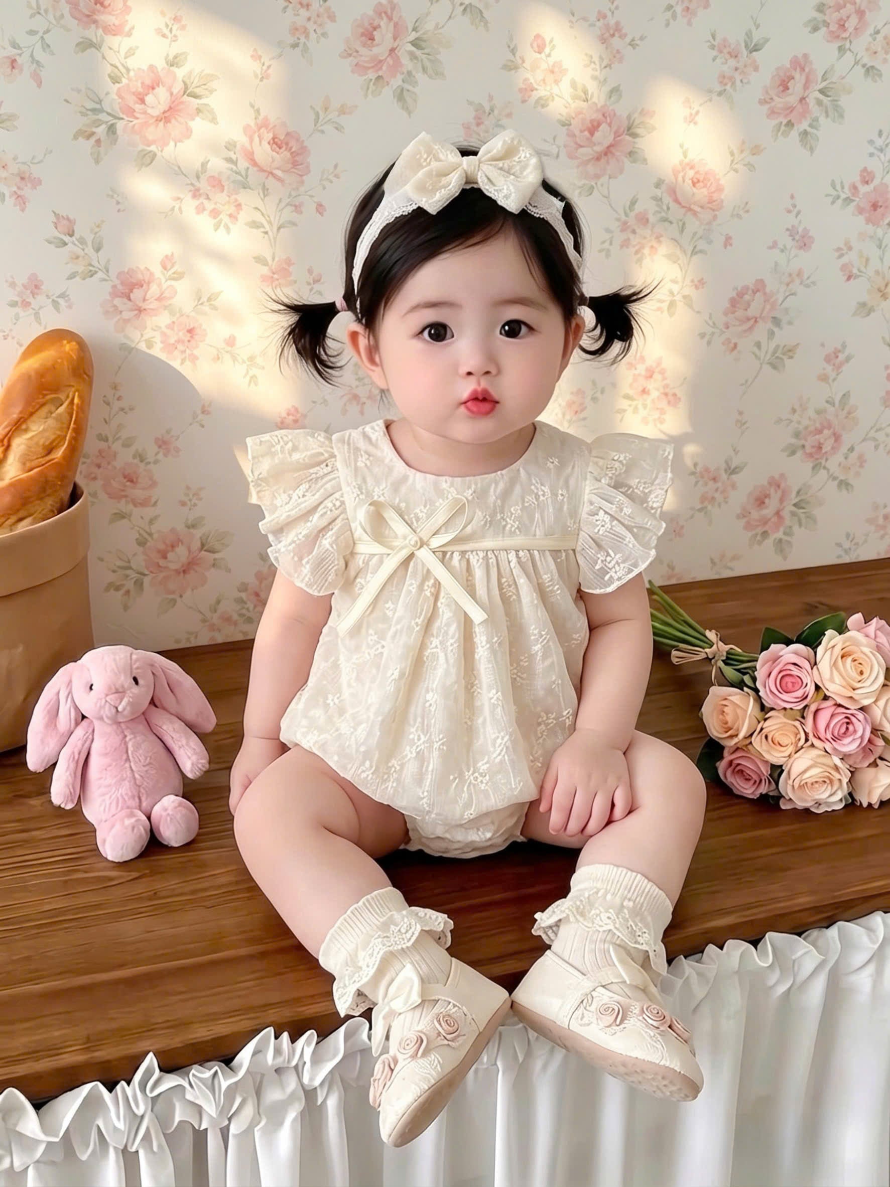 Ivory Garden Embroidered Romper 3Months-2Years | Floral Baby Romper | Summer Outfit