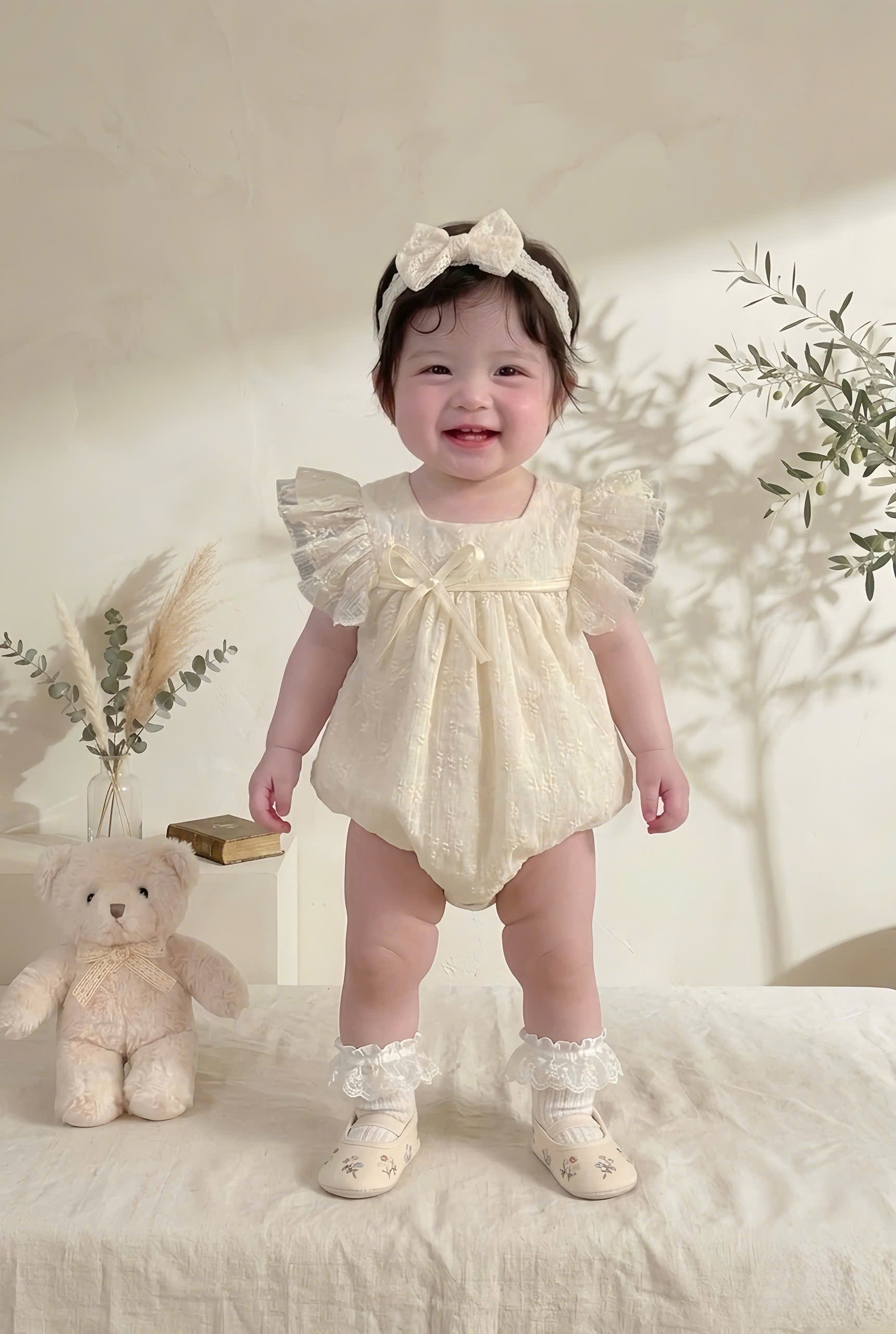 Ivory Garden Embroidered Romper 3Months-2Years | Floral Baby Romper | Summer Outfit