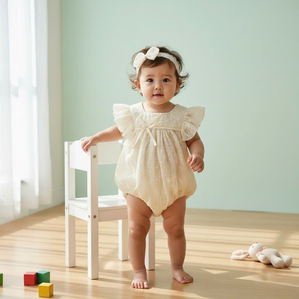 Ivory Garden Embroidered Romper 3Months-2Years | Floral Baby Romper | Summer Outfit