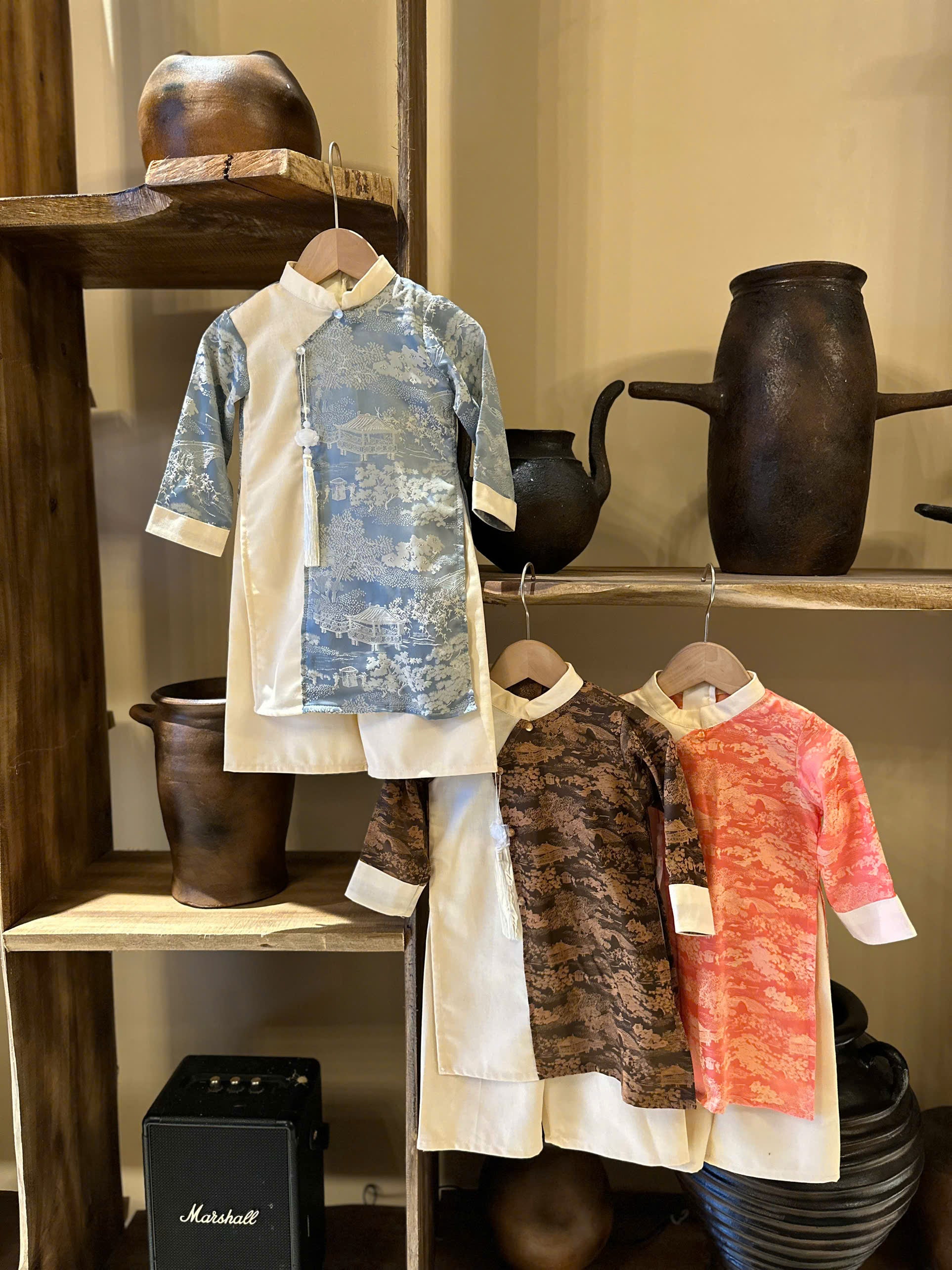 Imperial Mist Áo Dài – Chestnut Ivory Boy Version (Newborn–9 Years) | Optional Soft Mấn & Ivory Khăn Đóng
