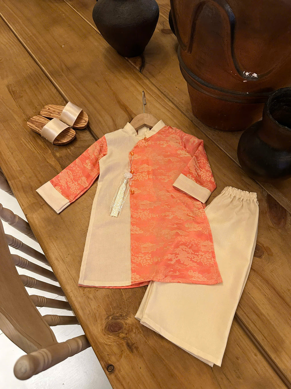 Imperial Mist Áo Dài – Coral Blossom Boy Version (Newborn–9 Years) | Optional Soft Mấn & Ivory Khăn Đóng