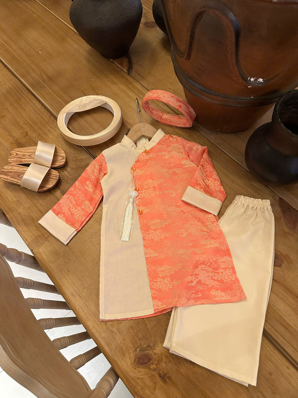Imperial Mist Áo Dài – Coral Blossom Boy Version (Newborn–9 Years) | Optional Soft Mấn & Ivory Khăn Đóng