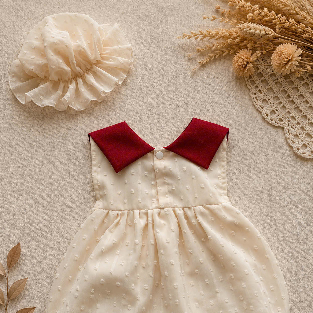 Petite Pocket Romper (Newborn – 2Years) | Peter Pan Collar Baby Romper with Soft Bonnet | Vintage Everyday Outfit