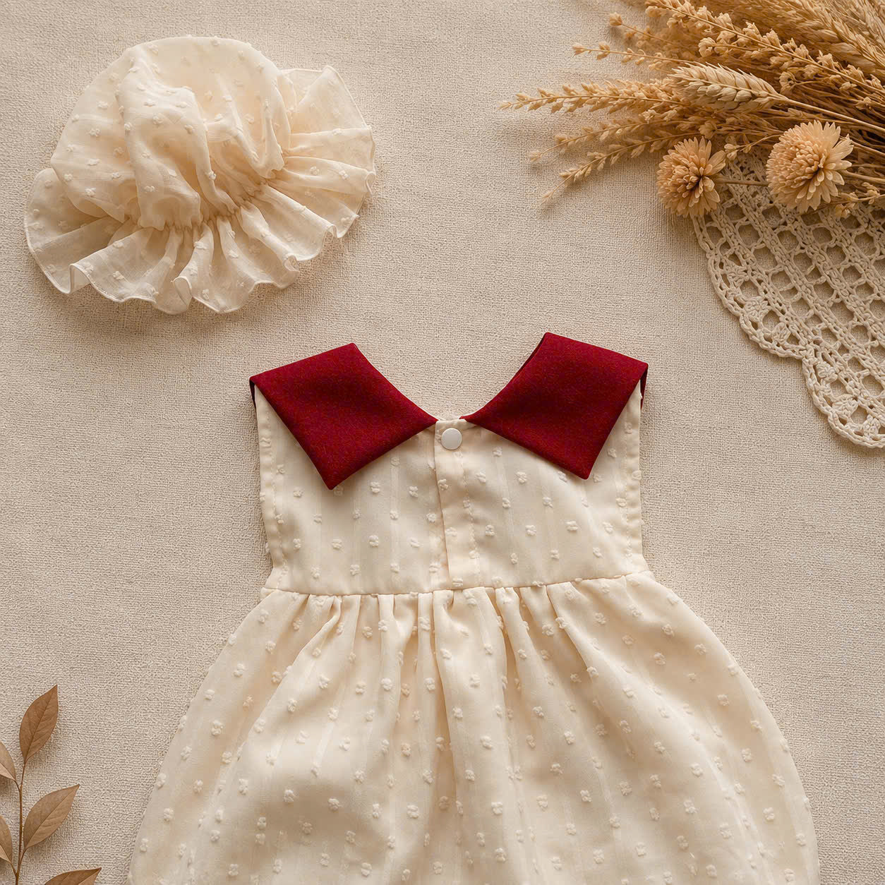 Petite Pocket Romper (Newborn – 2Years) | Peter Pan Collar Baby Romper with Soft Bonnet | Vintage Everyday Outfit