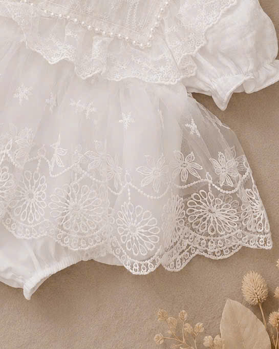 Little Lace Dream Romper Dress (Newborn–12Months) | White Lace Baby Romper Dress | Birthday, Baptism & Special Occasion Outfit