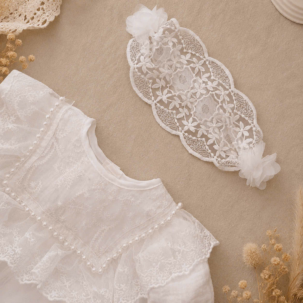 Little Lace Dream Romper Dress (Newborn–12Months) | White Lace Baby Romper Dress | Birthday, Baptism & Special Occasion Outfit