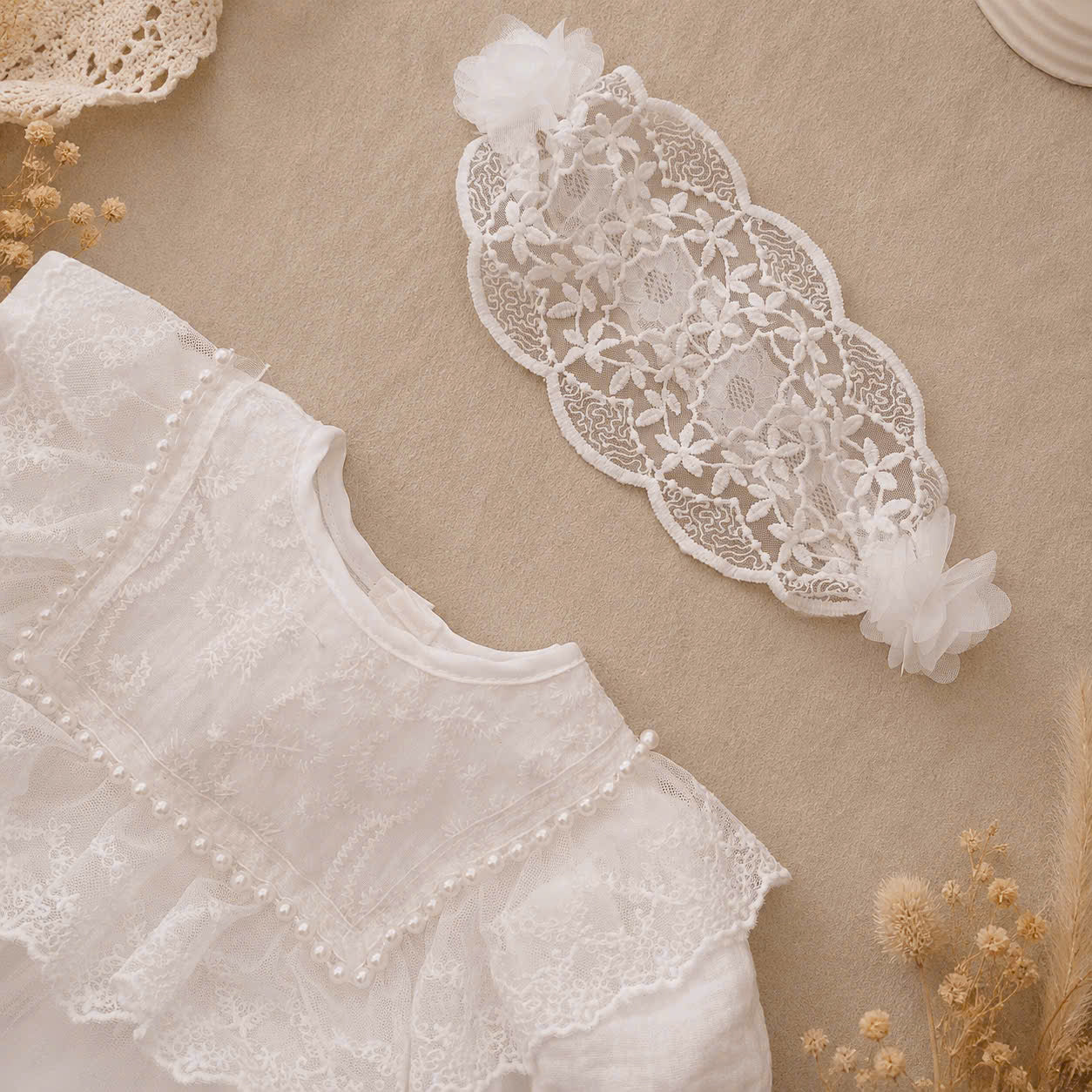 Little Lace Dream Romper Dress (Newborn–12Months) | White Lace Baby Romper Dress | Birthday, Baptism & Special Occasion Outfit