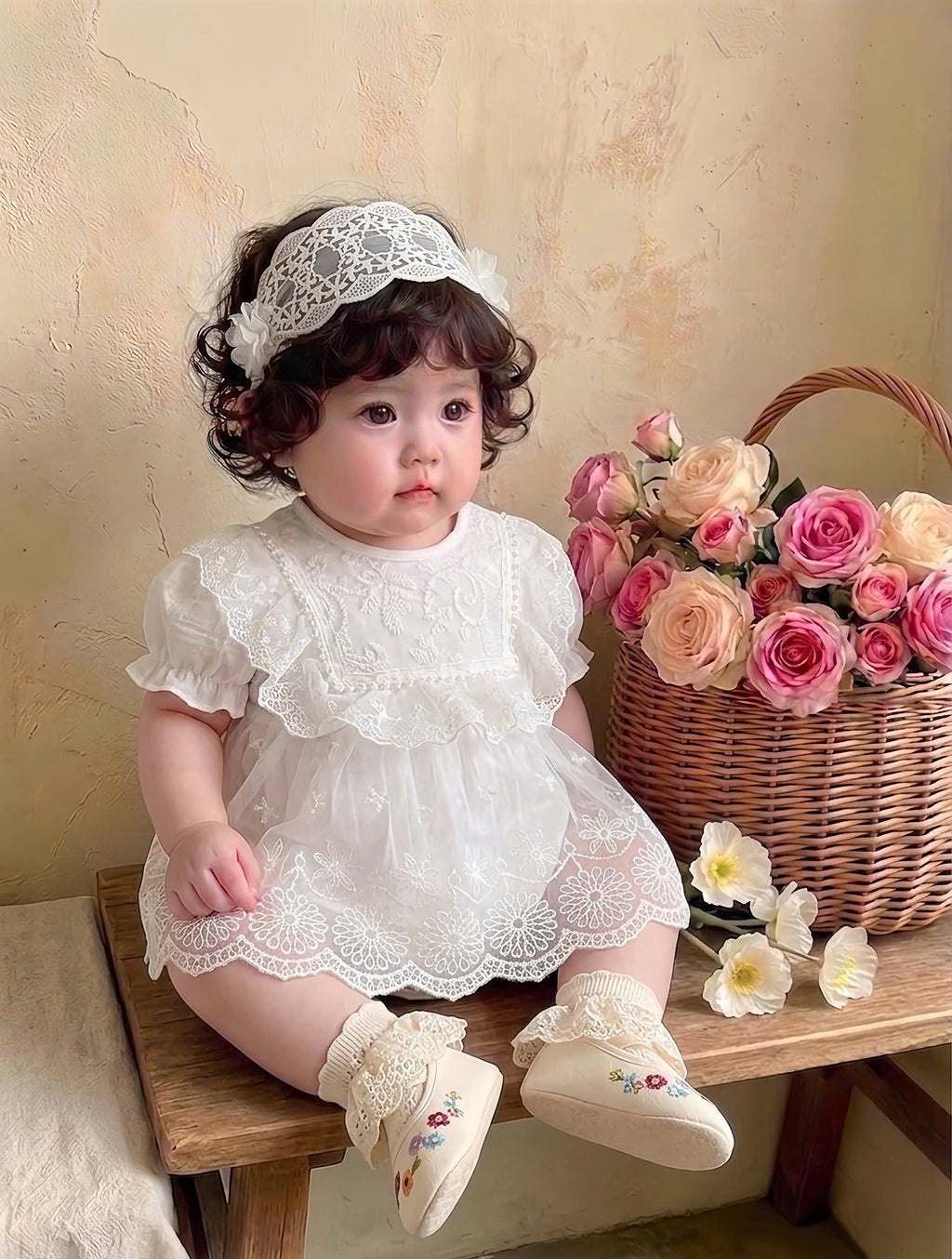 Little Lace Dream Romper Dress (Newborn–12Months) | White Lace Baby Romper Dress | Birthday, Baptism & Special Occasion Outfit