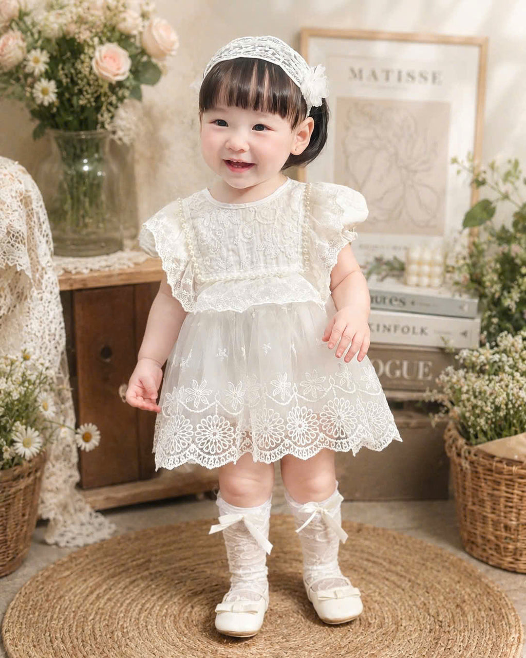 Little Lace Dream Romper Dress (Newborn–12Months) | White Lace Baby Romper Dress | Birthday, Baptism & Special Occasion Outfit