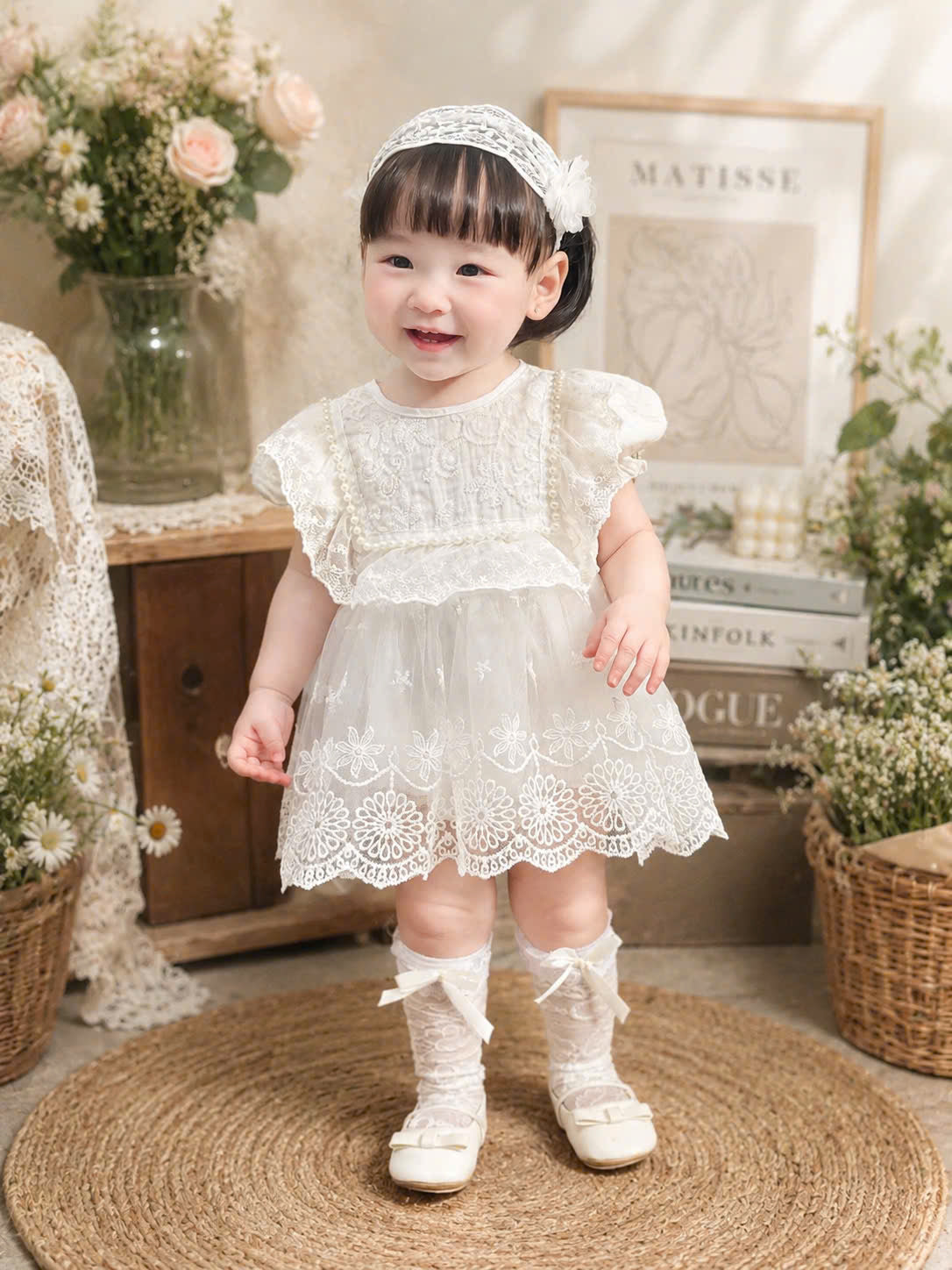 Little Lace Dream Romper Dress (Newborn–12Months) | White Lace Baby Romper Dress | Birthday, Baptism & Special Occasion Outfit