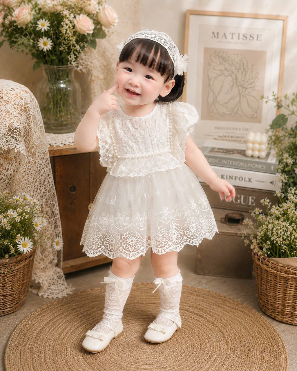 Little Lace Dream Romper Dress (Newborn–12Months) | White Lace Baby Romper Dress | Birthday, Baptism & Special Occasion Outfit