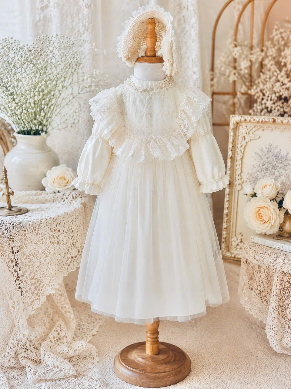 Elegant Lace Princess Dress 1–6 Years | White Tulle Flower Girl Dress | Birthday, Wedding & Special Occasion Outfit