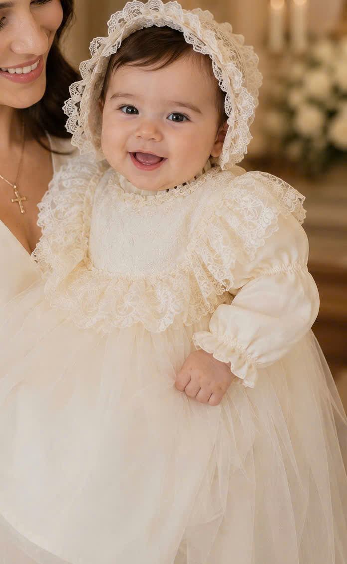 Elegant Lace Princess Dress 1–6 Years | White Tulle Flower Girl Dress | Birthday, Wedding & Special Occasion Outfit