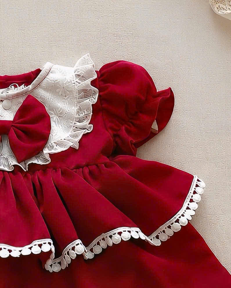 Berry Belle Romper Dress Set (Newborn–12 Months) | Baby Romper Dress with Bonnet | Vintage Everyday & Photoshoot Outfit