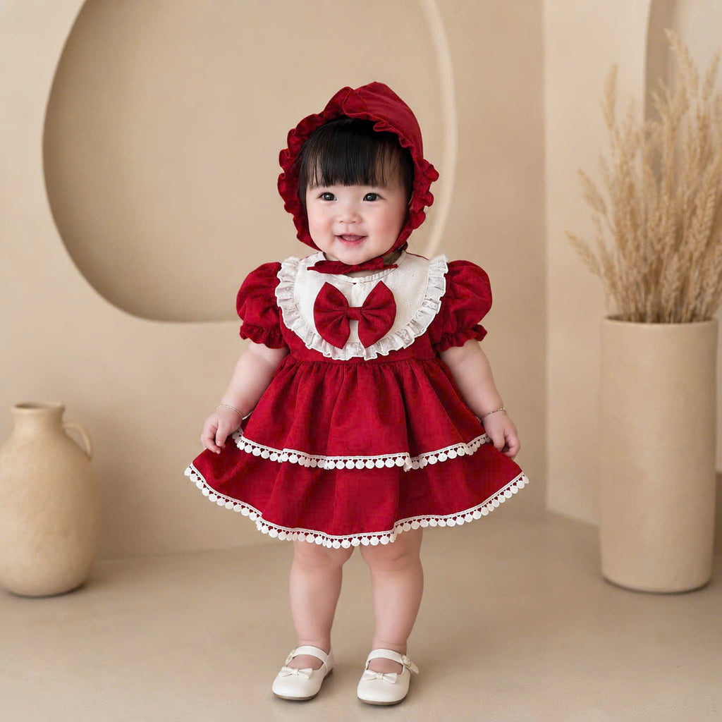 Berry Belle Romper Dress Set (Newborn–12 Months) | Baby Romper Dress with Bonnet | Vintage Everyday & Photoshoot Outfit