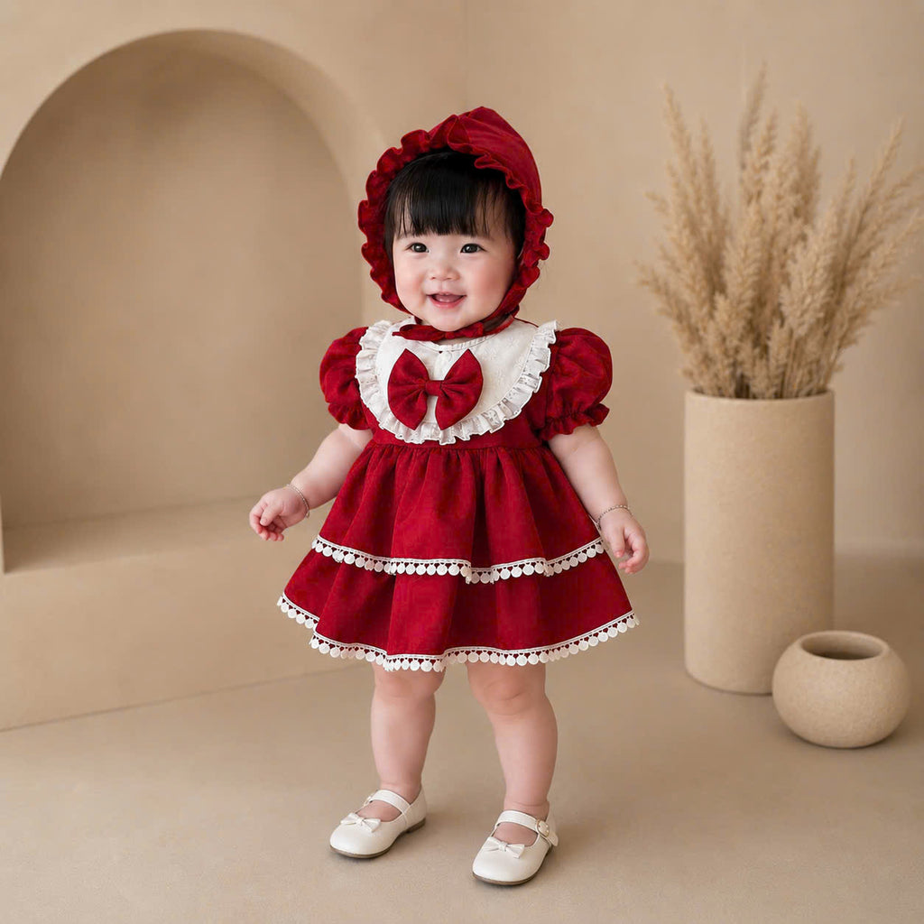 Berry Belle Romper Dress Set (Newborn–12 Months) | Baby Romper Dress with Bonnet | Vintage Everyday & Photoshoot Outfit