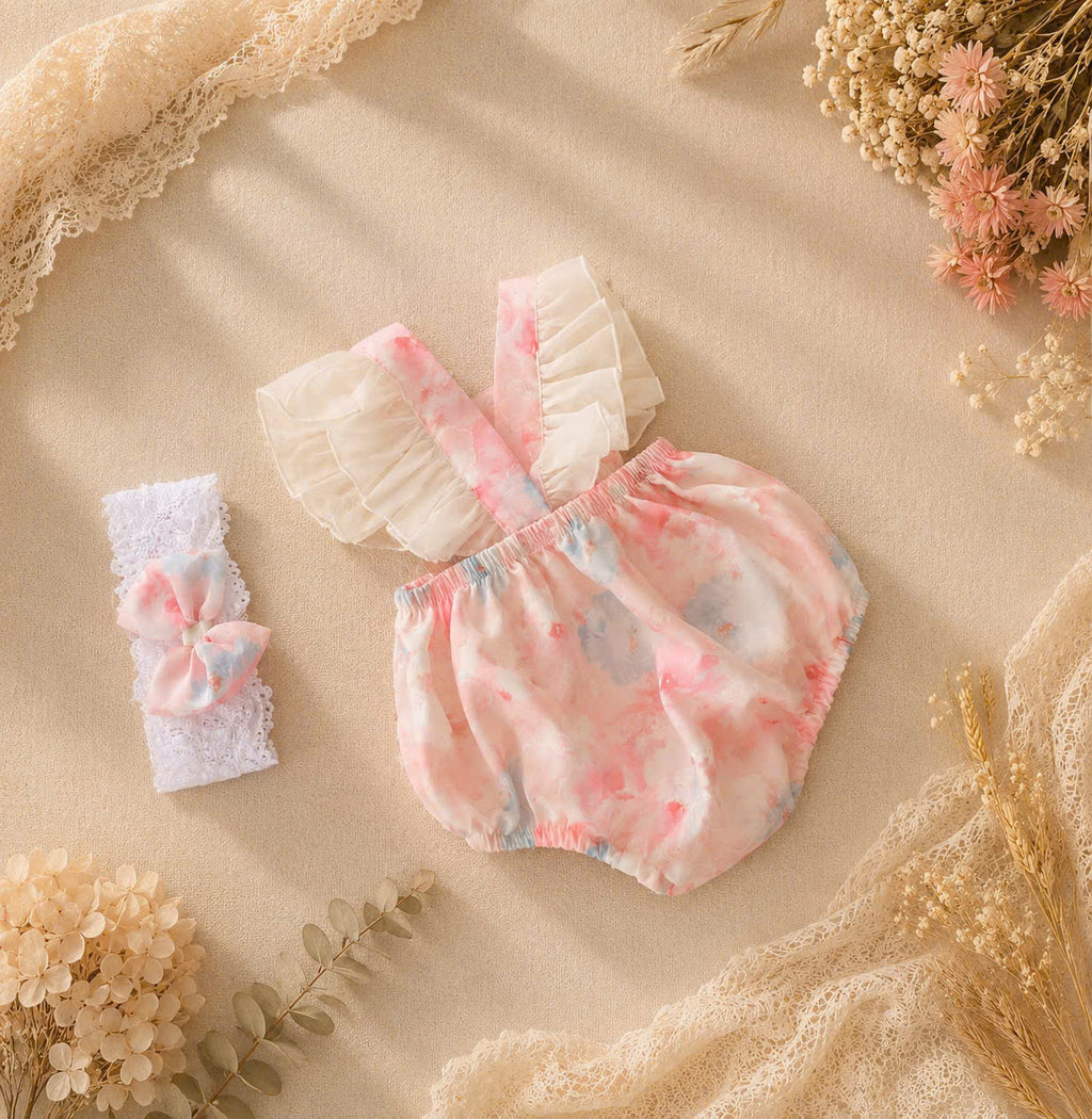 Blossom Breeze Romper (NewBorn –12 Months) | Floral Baby Romper with Headband | Everyday & Photoshoot Outfit