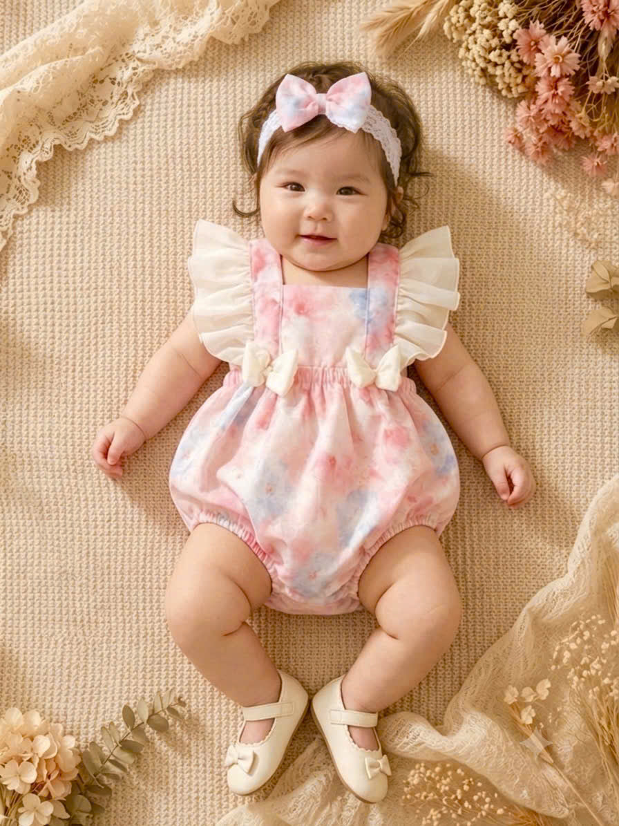 Blossom Breeze Romper (NewBorn –12 Months) | Floral Baby Romper with Headband | Everyday & Photoshoot Outfit