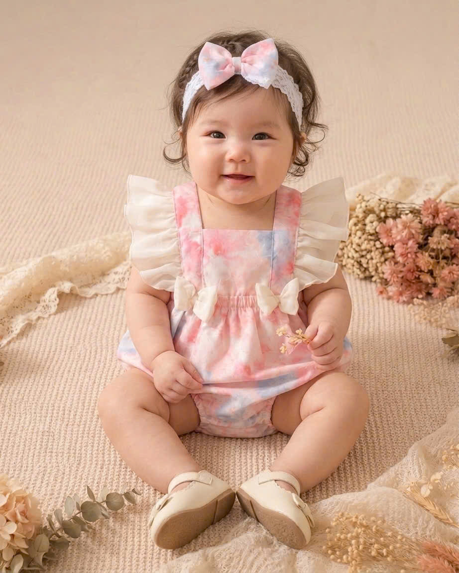Blossom Breeze Romper (NewBorn –12 Months) | Floral Baby Romper with Headband | Everyday & Photoshoot Outfit