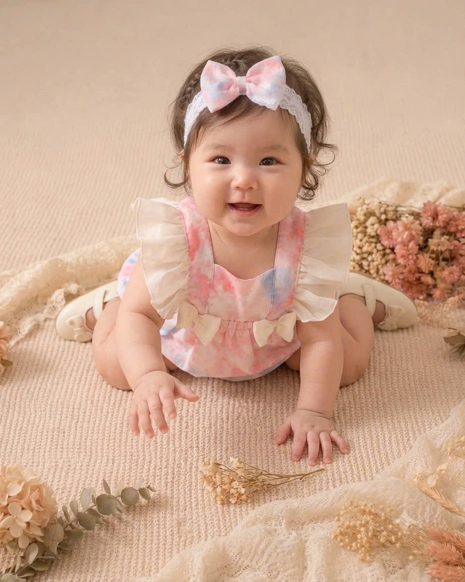 Blossom Breeze Romper (NewBorn –12 Months) | Floral Baby Romper with Headband | Everyday & Photoshoot Outfit