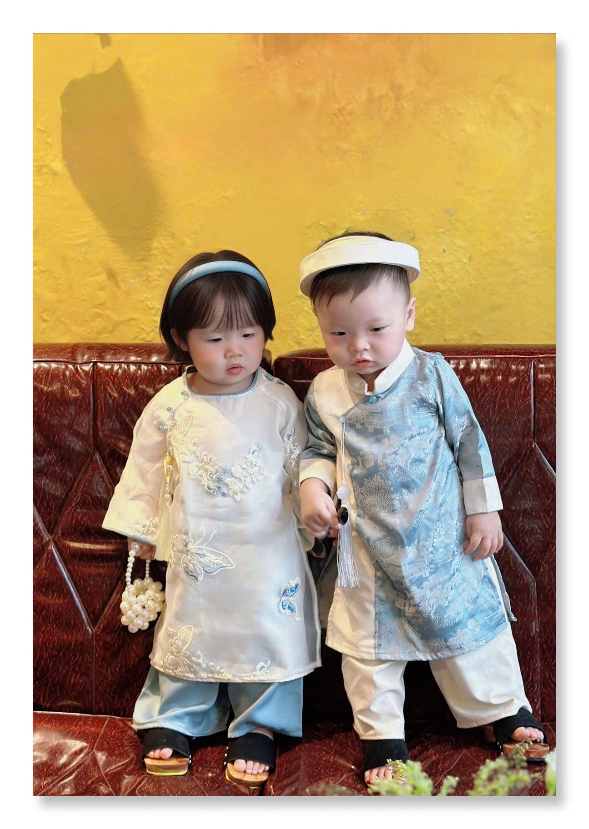 Imperial Mist Áo Dài – Cream Blue Harmony Boy Version (Newborn–9 Years) | Optional Soft Mấn & Ivory Khăn Đóng