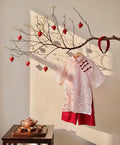 Patched Silk Áo Dài Set – Rosy Grace (6 Months–4 Years) | Traditional Vietnamese Outfit for Girls | Matching Headband Included