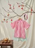 Soft Brocade Áo Dài Set – Lotus Mist (6 Months–4 Years) | Traditional Vietnamese Outfit for Girls | Matching Headband Included