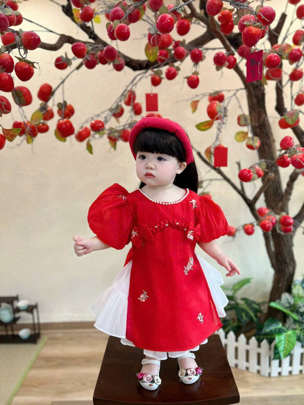 Embroidered Organza Áo Dài Dress – Pink Peony & Lucky Scarlet (Newborn-5Years) | Traditional Vietnamese Outfit for Girls | Soft Mấn Included