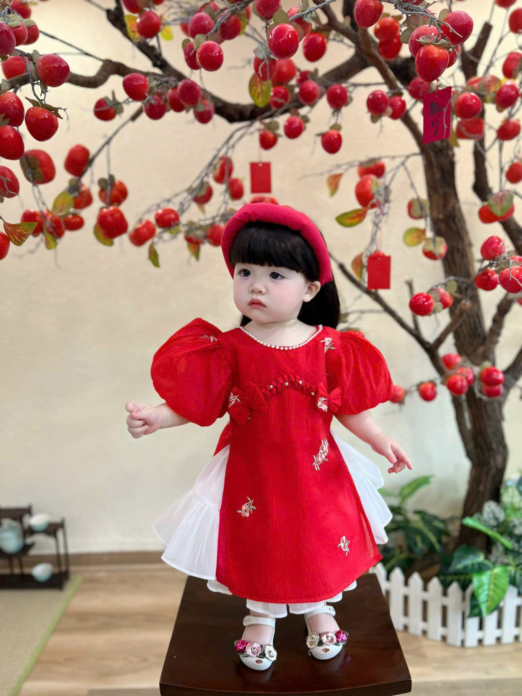 Embroidered Organza Áo Dài Dress – Pink Peony & Lucky Scarlet (Newborn-5Years) | Traditional Vietnamese Outfit for Girls | Soft Mấn Included