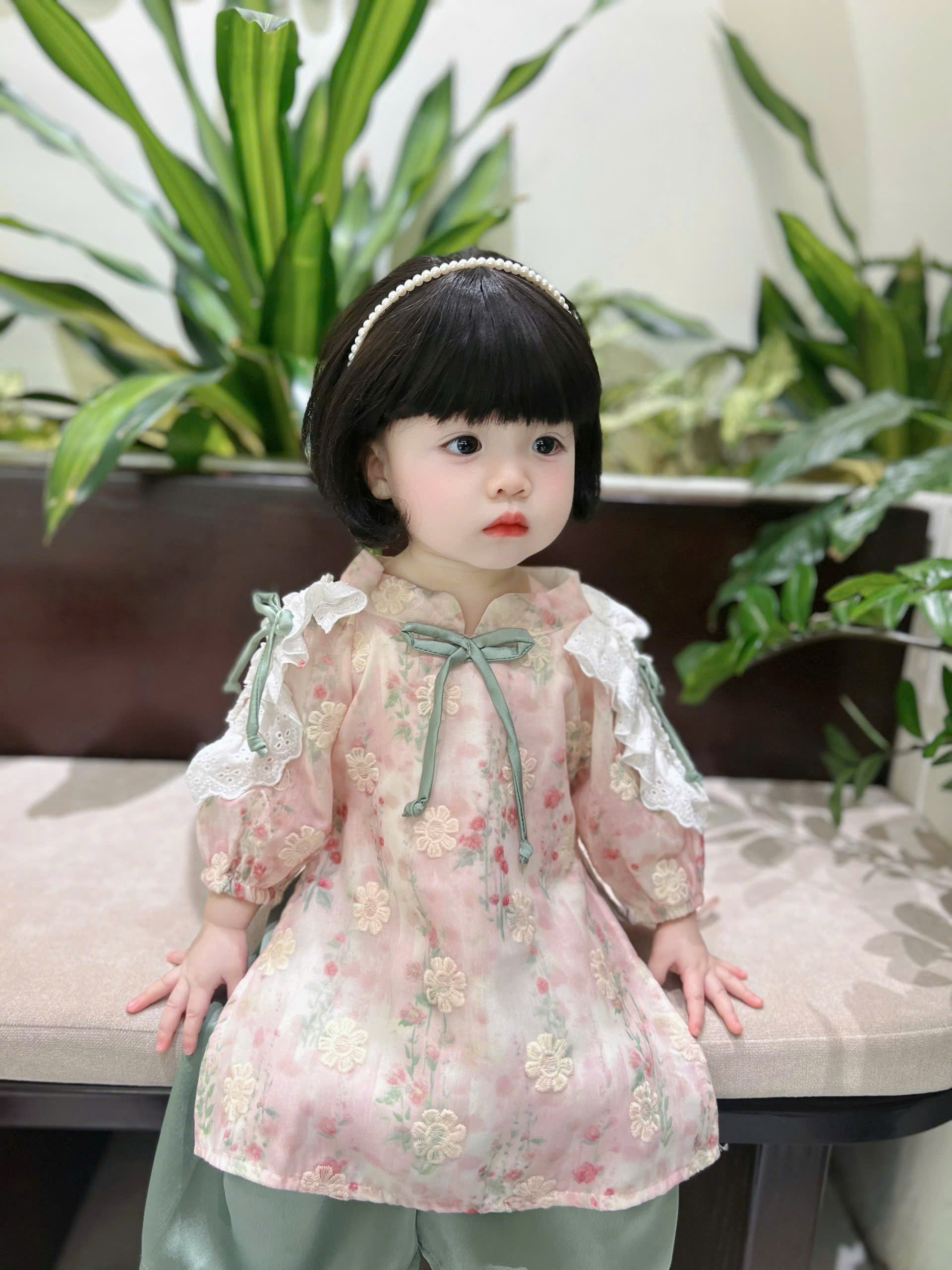 Baby Blossom Áo Dài – Pastel Meadow & Spring Blossom (3Months-2Years) | Traditional Vietnamese Outfit for Girls | Matching Headband Included
