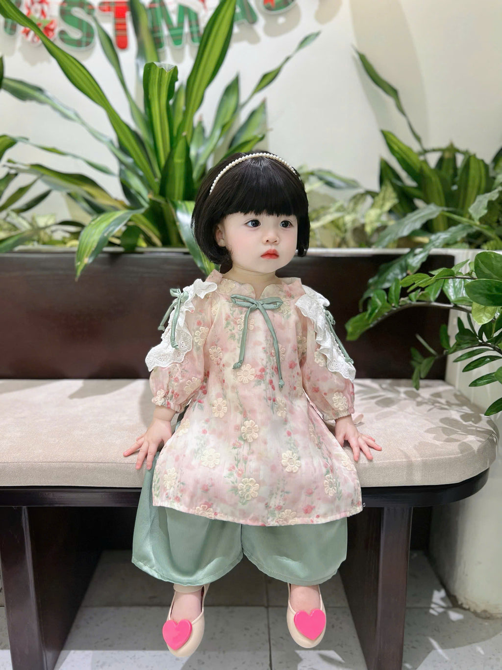 Baby Blossom Áo Dài – Pastel Meadow & Spring Blossom (3Months-2Years) | Traditional Vietnamese Outfit for Girls | Matching Headband Included