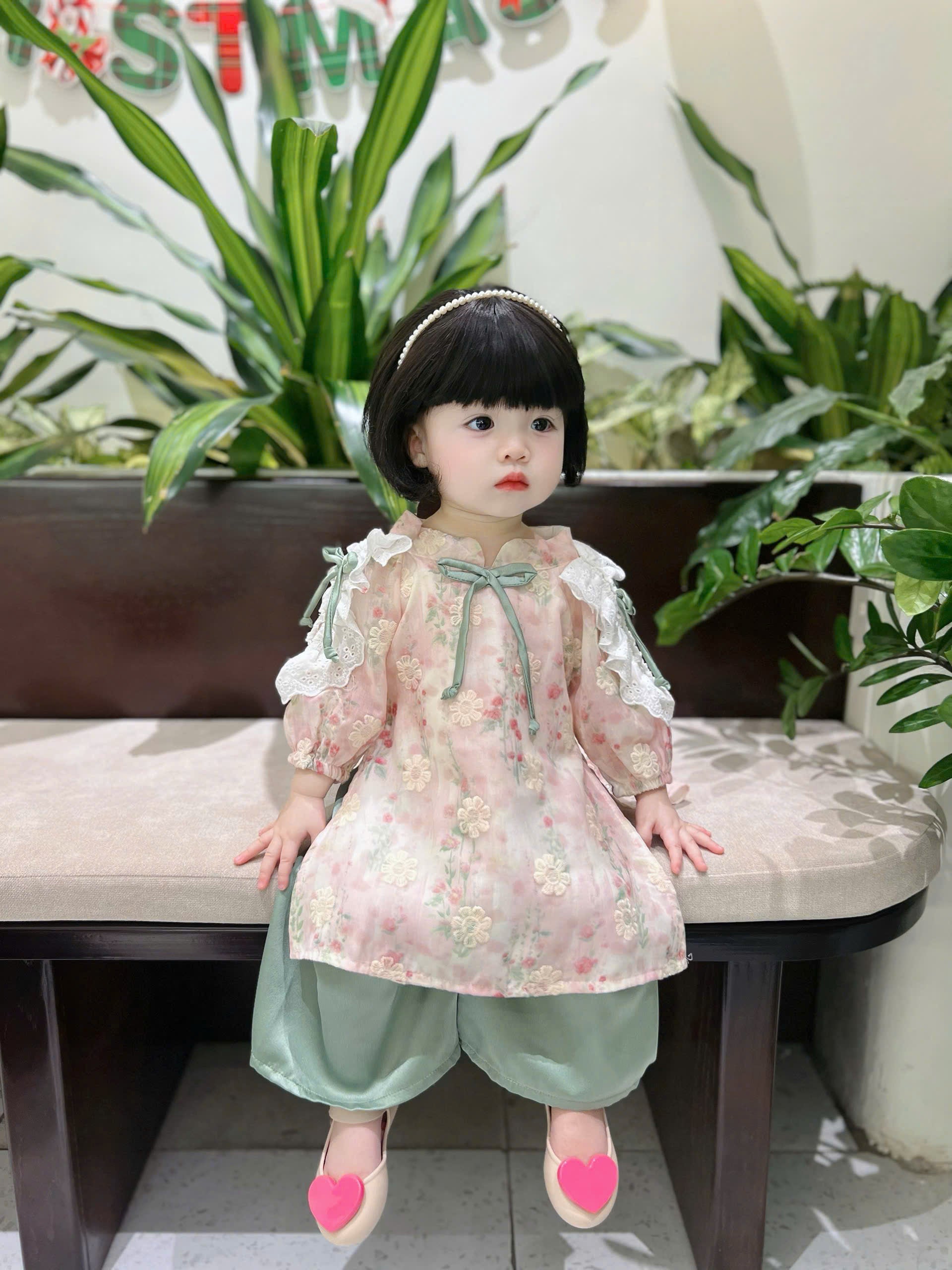 Baby Blossom Áo Dài – Pastel Meadow & Spring Blossom (3Months-2Years) | Traditional Vietnamese Outfit for Girls | Matching Headband Included