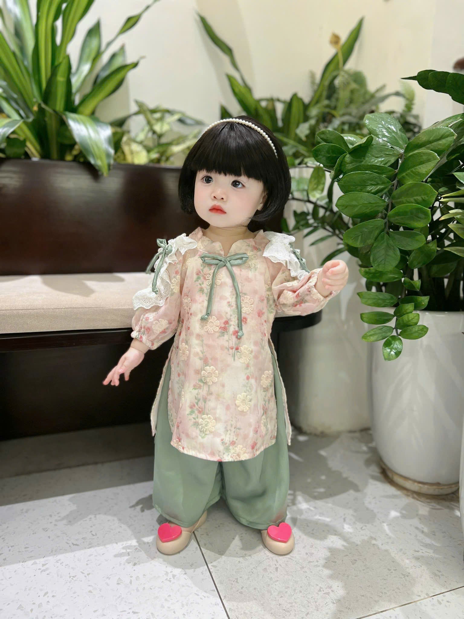 Baby Blossom Áo Dài – Pastel Meadow & Spring Blossom (3Months-2Years) | Traditional Vietnamese Outfit for Girls | Matching Headband Included