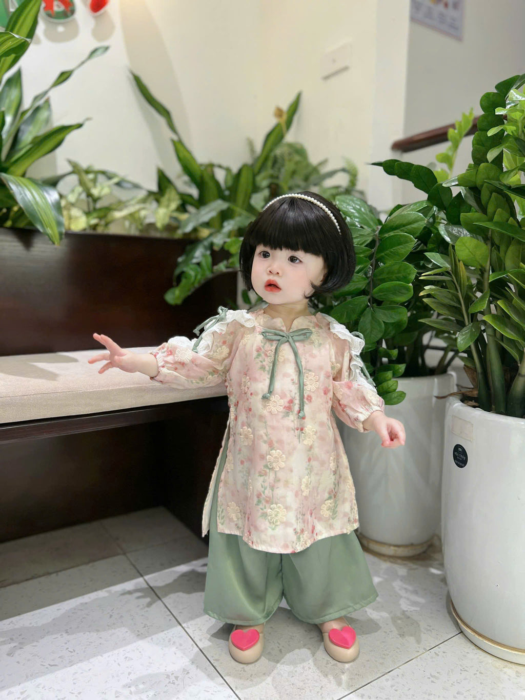 Baby Blossom Áo Dài – Pastel Meadow & Spring Blossom (3Months-2Years) | Traditional Vietnamese Outfit for Girls | Matching Headband Included