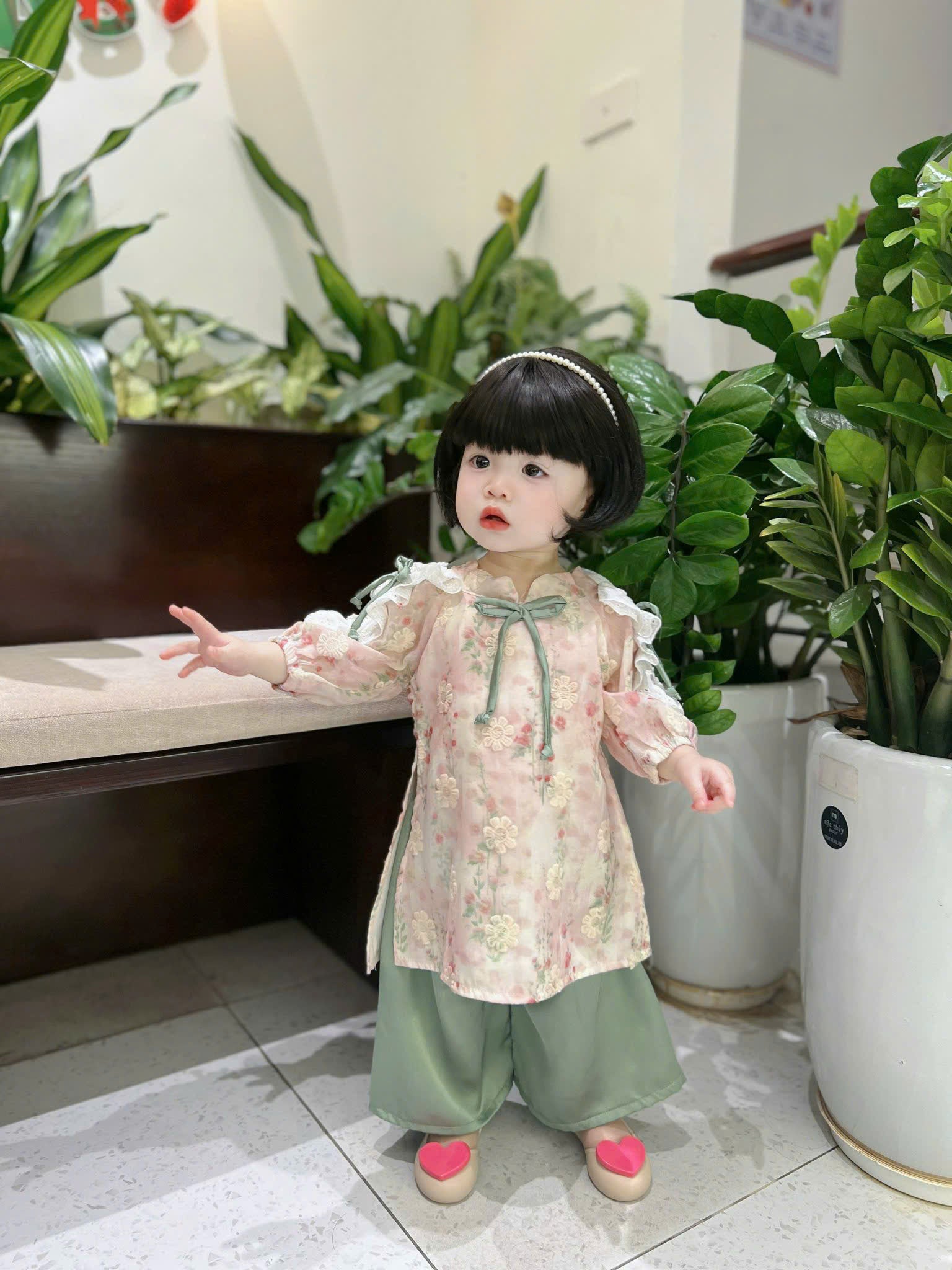 Baby Blossom Áo Dài – Pastel Meadow & Spring Blossom (3Months-2Years) | Traditional Vietnamese Outfit for Girls | Matching Headband Included