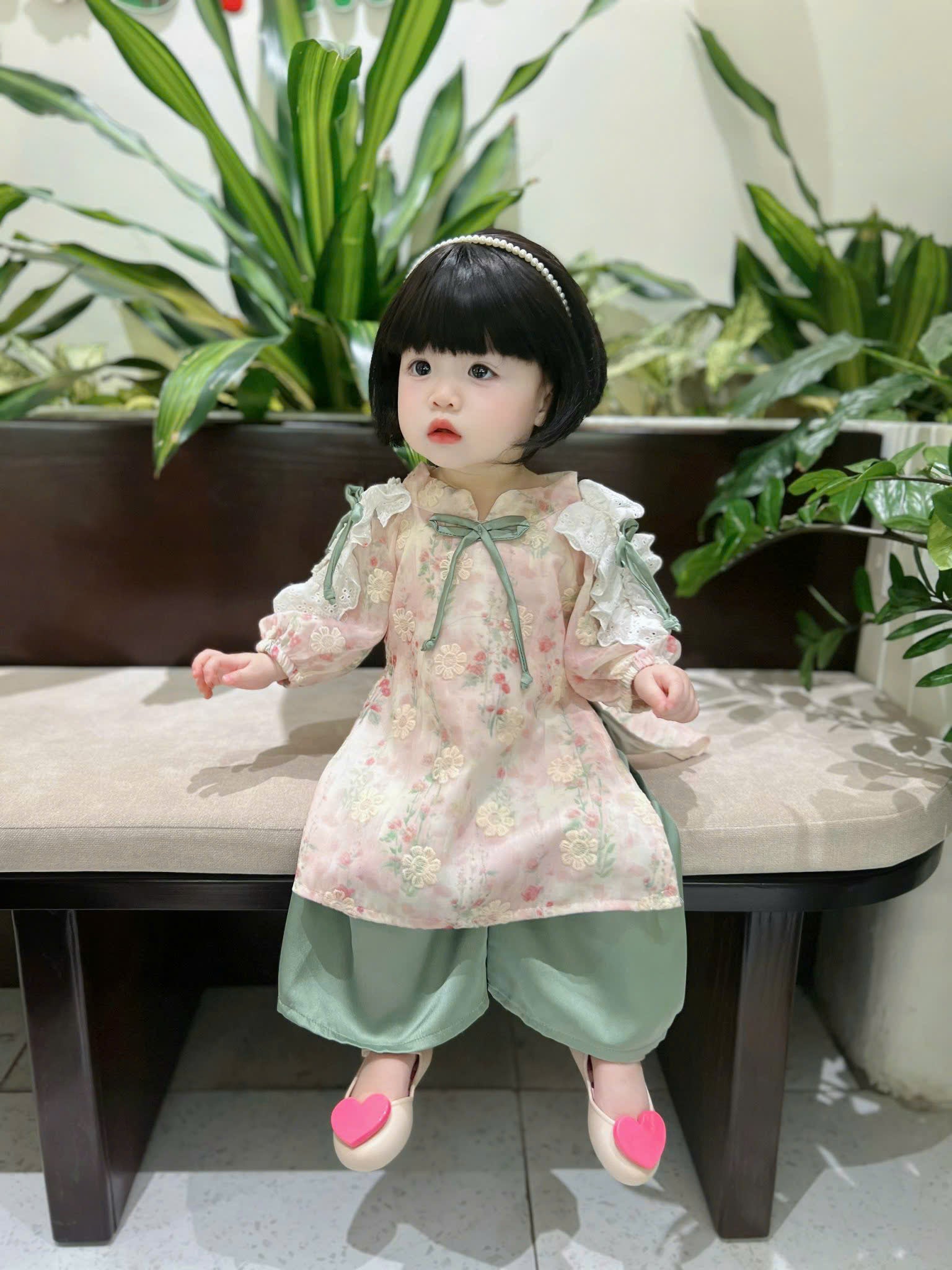 Baby Blossom Áo Dài – Pastel Meadow & Spring Blossom (3Months-2Years) | Traditional Vietnamese Outfit for Girls | Matching Headband Included