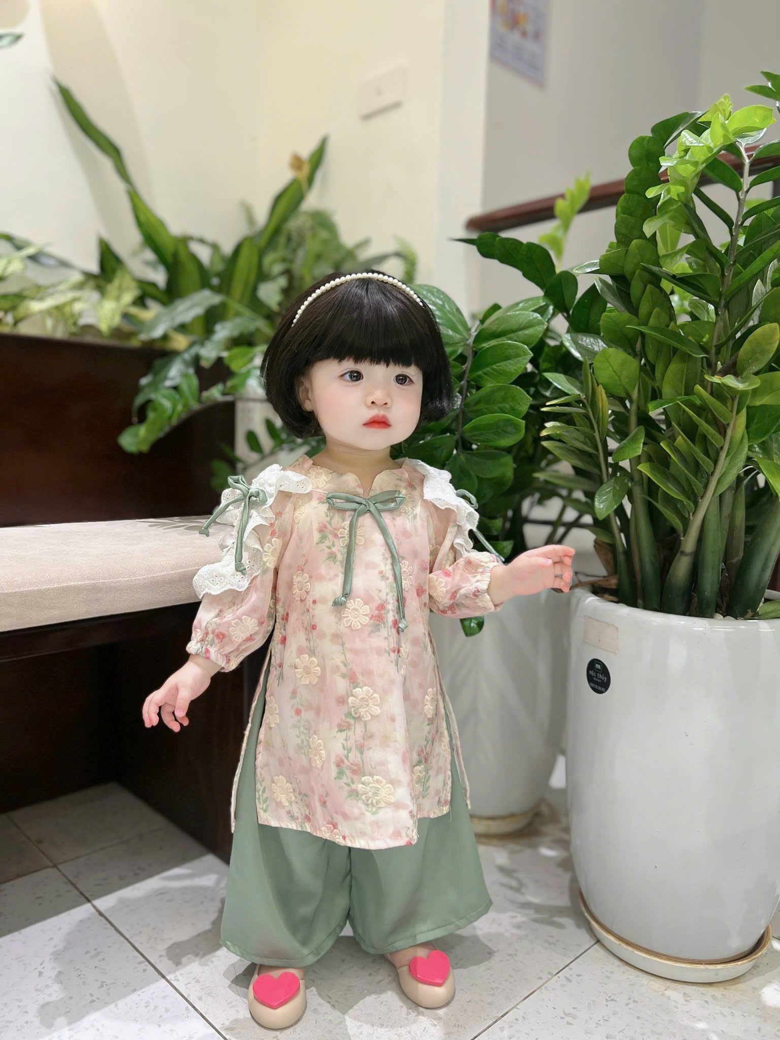 Baby Blossom Áo Dài – Pastel Meadow & Spring Blossom (3Months-2Years) | Traditional Vietnamese Outfit for Girls | Matching Headband Included
