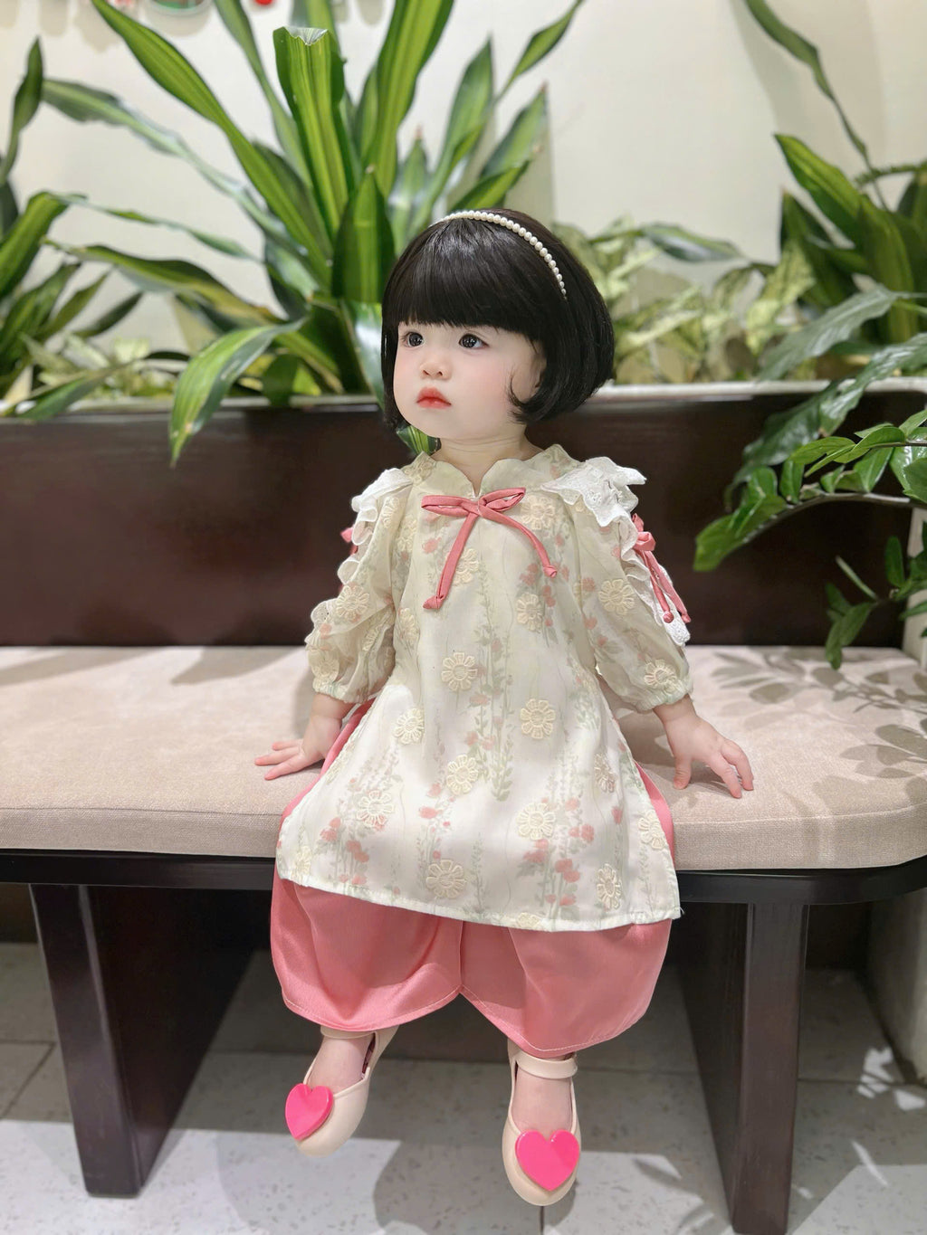 Baby Blossom Áo Dài – Pastel Meadow & Spring Blossom (3Months-2Years) | Traditional Vietnamese Outfit for Girls | Matching Headband Included