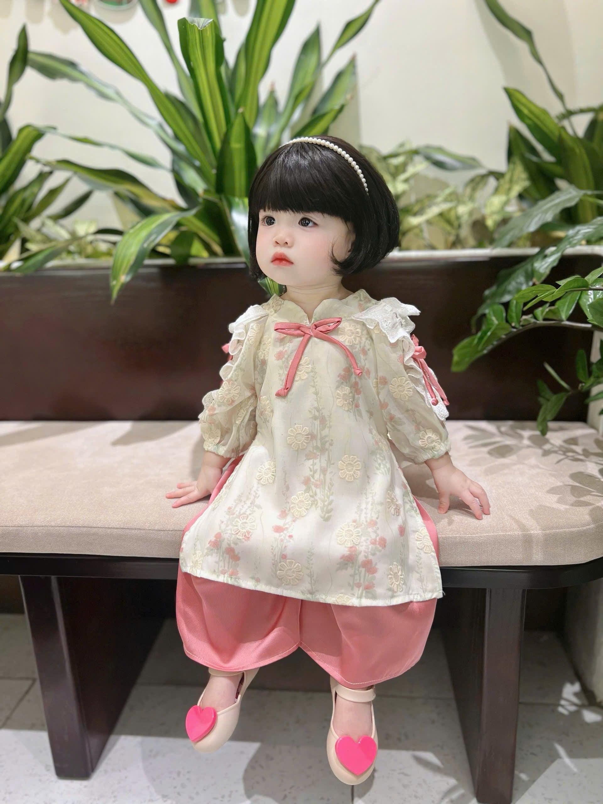 Baby Blossom Áo Dài – Pastel Meadow & Spring Blossom (3Months-2Years) | Traditional Vietnamese Outfit for Girls | Matching Headband Included