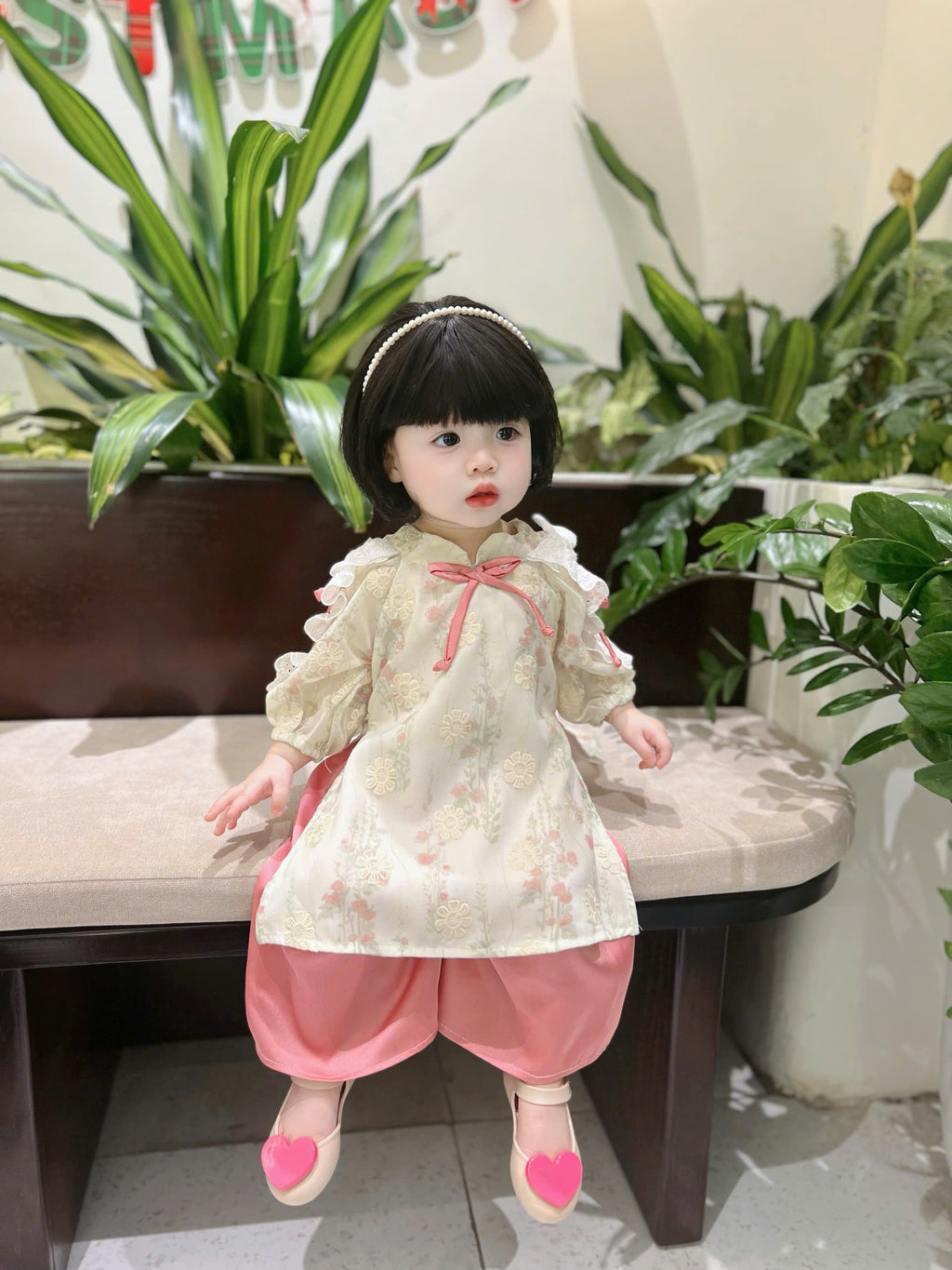 Baby Blossom Áo Dài – Pastel Meadow & Spring Blossom (3Months-2Years) | Traditional Vietnamese Outfit for Girls | Matching Headband Included